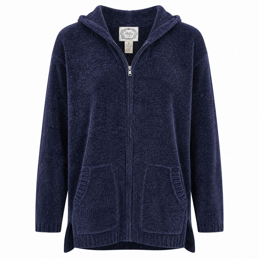 Stitches in Time Chenille Zip Up Hoodie Womens Plus Size 1X Navy Sweater Pockets